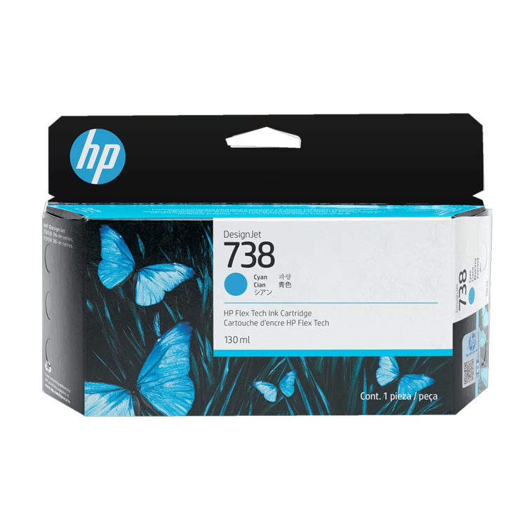 HP 738 130ml Cyan DesignJet Ink Cartridge for HP DesignJet T850 & T950 (498N5A)
