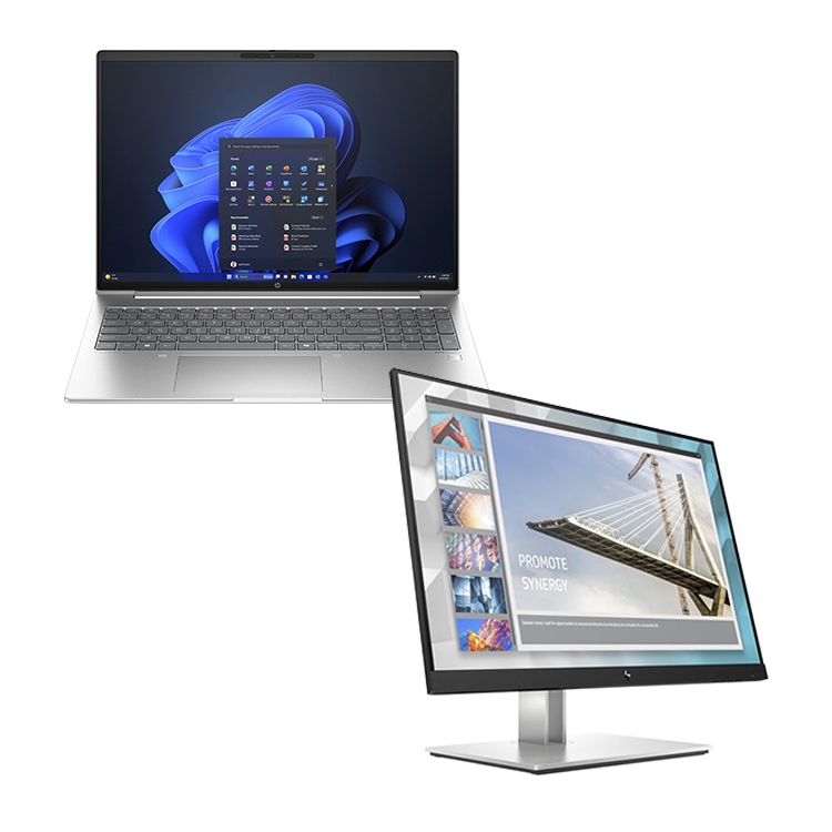 HP ProBook 445 G11 14” Laptop (AMD Ryzen 7-7735U, 16GB/512GB, WUXGA, Windows 11 Pro) + HP 23.8” E24i Monitor Bundle (A45SBPT)