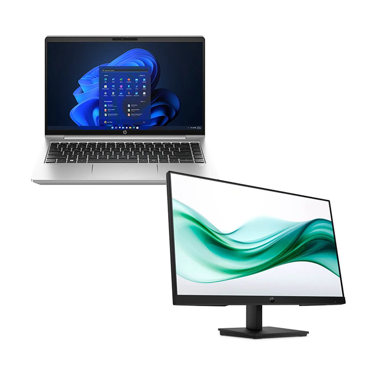 HP ProBook 445 G10 14” Laptop (AMD Ryzen 5-7530U, 16GB/512GB) + HP Series 3 Pro 23.8” FHD Monitor 324PV (9U5C1AA) Bundle (AP3Z8AT)