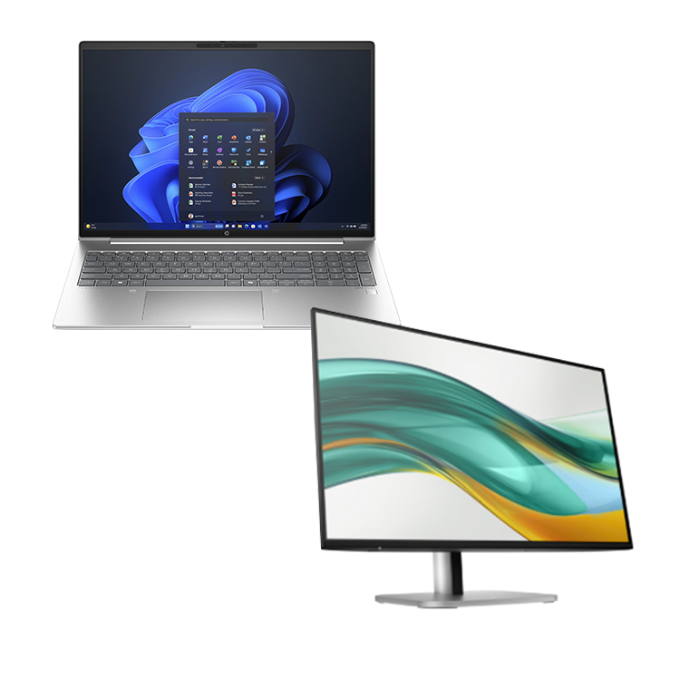 HP ProBook 445 G11 14” Laptop (AMD Ryzen 5-7535U, 16GB/512GB, WUXGA, Windows 11 Pro) + HP Series 5 23.8” FHD Monitor 524PF Bundle (A45S4PT)